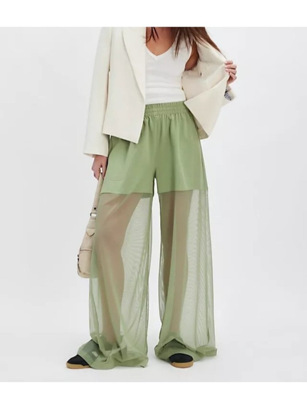Norma Kamali Boyfriend Elephant Mesh Pants Sheer Contemporary Green Womens M